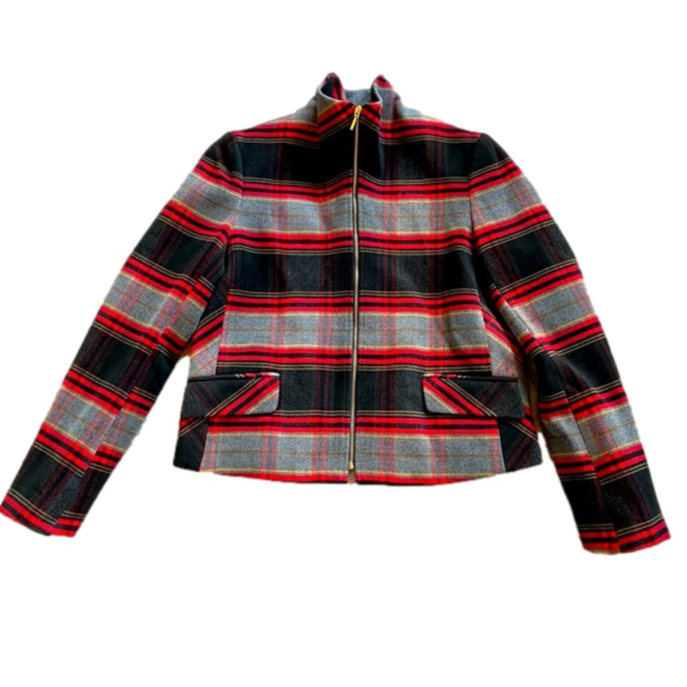Vintage TRISTAN Plaid Fall Jacket with Gold Zipper, Size Medium